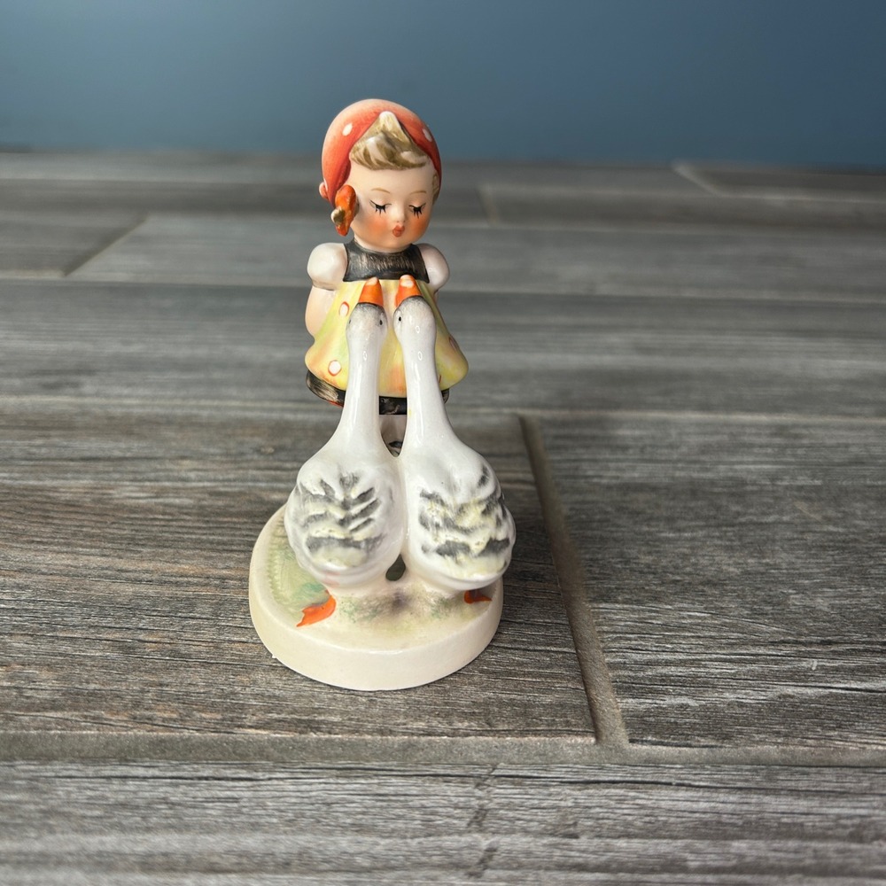 Goebel Hummel Goose‎ Girl Figurine 47  West Germany Vintage Porcelain Girl Geese